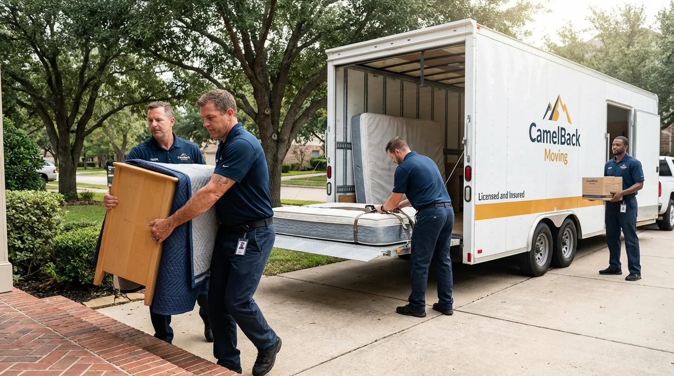 Crew loading residential truck for cross-state move from Clyde, NC