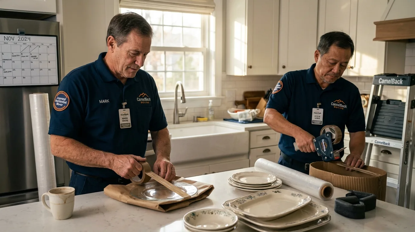 Professional crew packing kitchen dishware in Clyde, NC